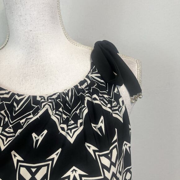 Alfani Tank Dress size Medium Black Ivory Slinky Peasant Boho Long Maxi Wedding - Picture 5 of 12